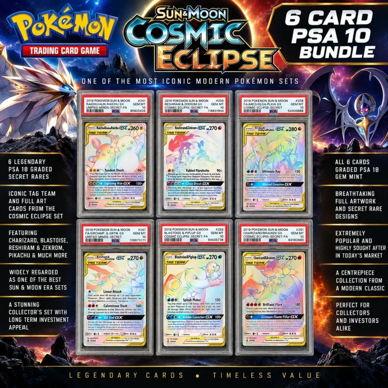 SIX CARD PSA 10 2019 POKEMON SUN & MOON COSMIC ECLIPSE BUNDLE
