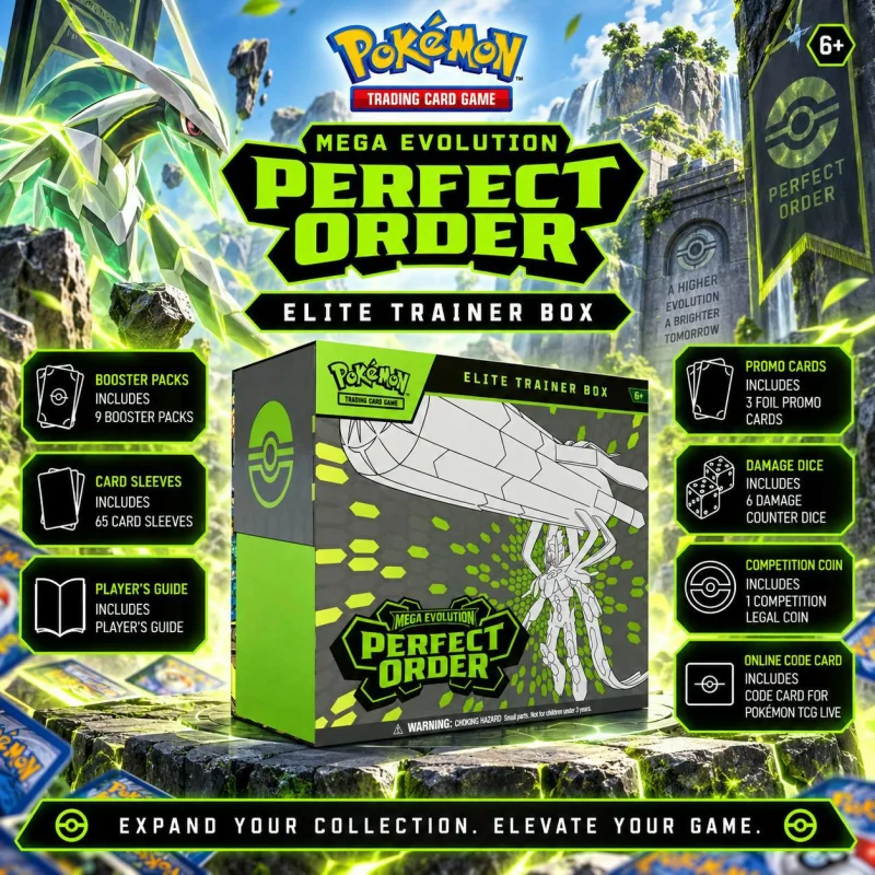 NEW POKEMON TCG MEGA EVOLUTION 'PERFECT ORDER' ELITE TRAINER BOX #28