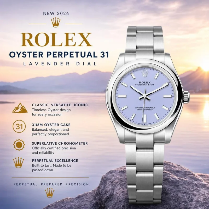 NEW 2026 ROLEX OYSTER PERPETUAL 31 LAVENDER DIAL