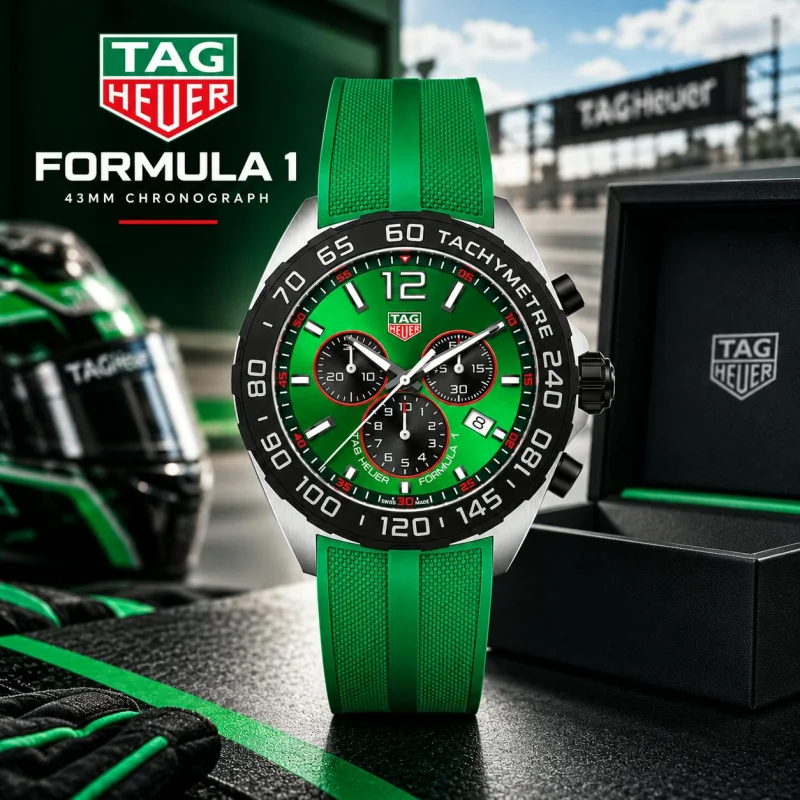 TAG HEUER FORMULA 1 43MM GREEN DIAL QUARTZ CHRONOGRAPH WATCH