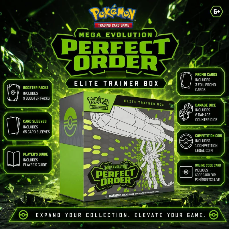 NEW POKEMON TCG MEGA EVOLUTION 'PERFECT ORDER' ELITE TRAINER BOX #28