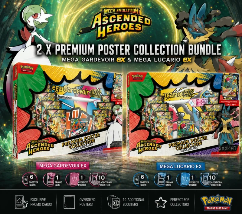 POKÉMON ASCENDED HEROES PREMIUM POSTER BUNDLE – MEGA LUCARIO EX & GARDEVOIR EX #14