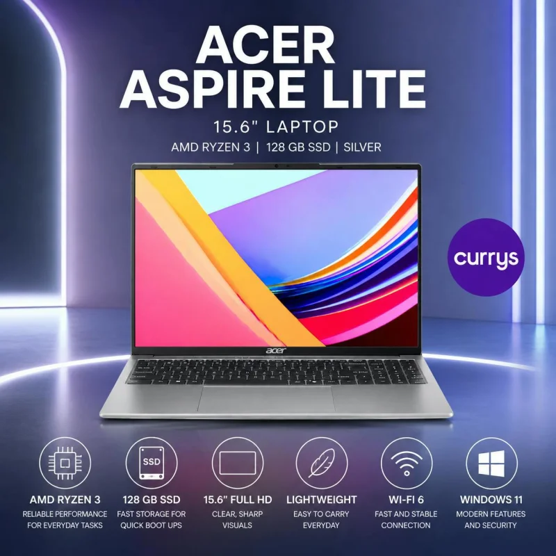 ACER ASPIRE LITE 15.6" LAPTOP - AMD RYZEN 3, 128 GB SSD, SILVER #12