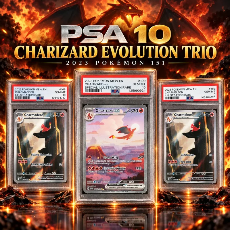 PSA 10 2023 151 CHARMANDER, CHARMELEON AND CHARIZARD EVOLUTION TRIO