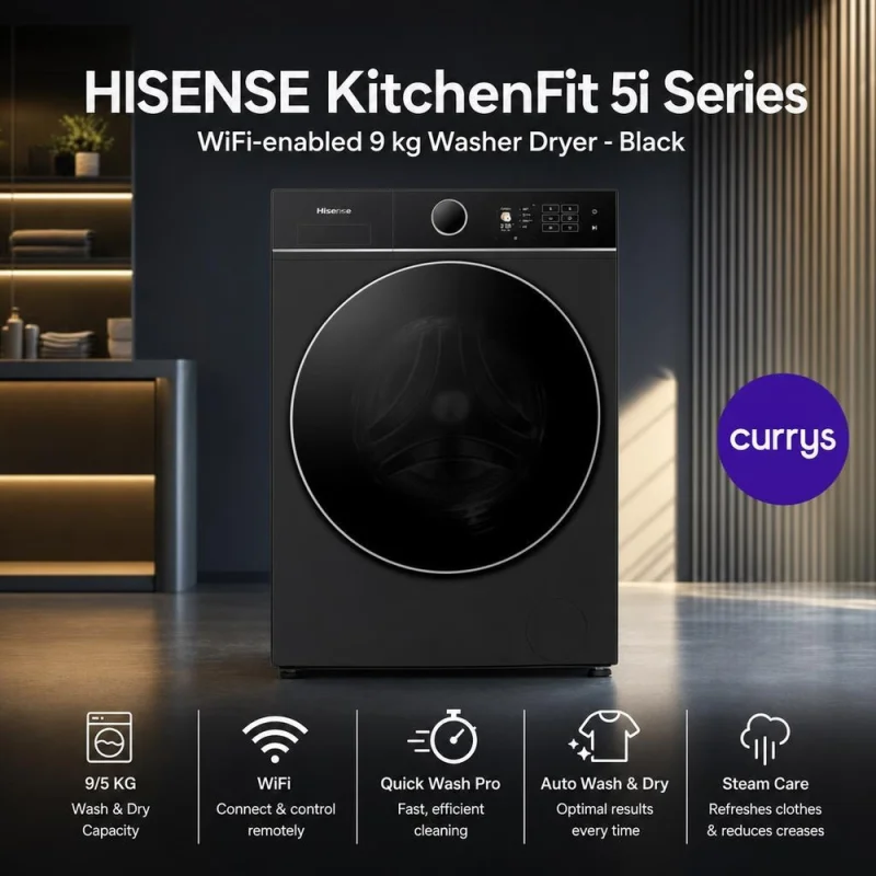 HISENSE KitchenFit 5i Series WiFi-enabled 9 kg Washer Dryer - Black #2