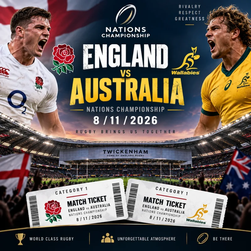 2 X CAT 1 ENGLAND VS AUSTRALIA NATIONS CHAMPIONSHIP RUGBY 8/11/2026
